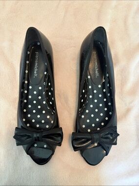 Black Bow Peep Toe Flats